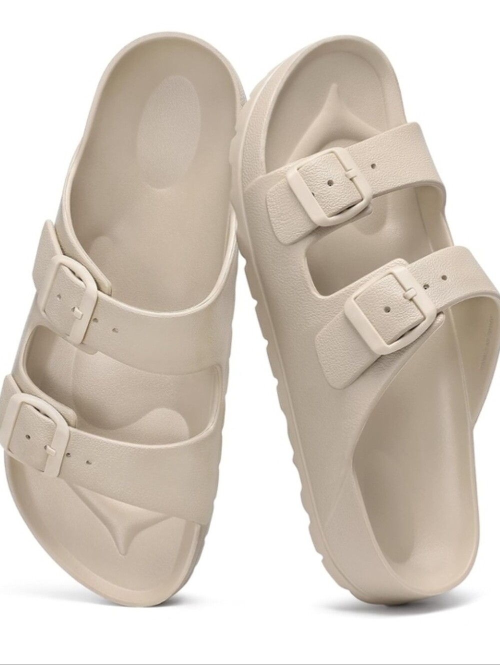 Women's Double Buckle Slide Sandals in Beige size 9